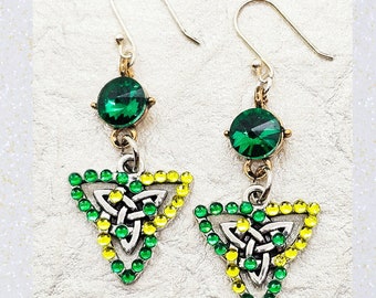 Celtic. Celtic knot. Celtic knot jewelry. Celtic earrings. Green gems. Handmade. Tourmaline. Irish jewelry. Irish earrings. Trinity knot.