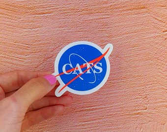 Sticker: NASA CATS - die cut vinyl sticker, funny cat lovers gift, outer space sticker, NASA Meatball