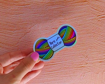 Sticker: Yarn Collector, Rainbow - holographic die cut vinyl sticker, gift for knitter, crochet, crafter, yarn lover.