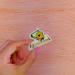 Sticker: JWST - Holographic die cut vinyl sticker, science gift, hand drawn space cartoons, astronomy