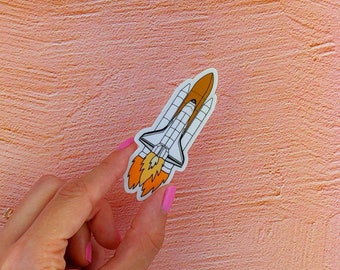 Sticker: The Space Shuttle - die cut vinyl sticker, science gift, hand drawn cartoons, NASA space travel, rocket launch, outer space sticker