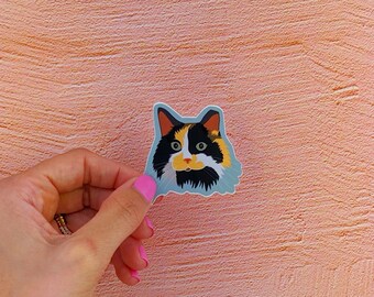 Adesivo de gato chita - adesivo de vinil cortado, presente para amantes de gatos, desenhos animados desenhados à mão, adesivo para senhora de gato