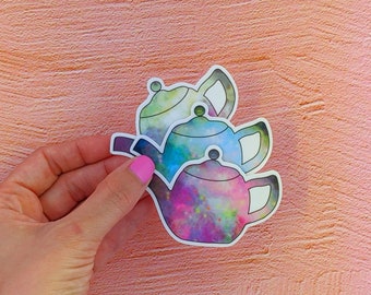 Adesivo: Nebula Tea Pot - adesivo in vinile fustellato, regalo scientifico, tè, teiera, l'universo in una tazza, adesivo spaziale