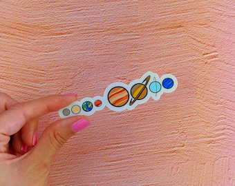 Sticker: The Solar System - hand drawn planet cartoons, science themed gift for lover of outer space and planets