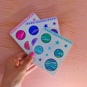 Sticker Sheet: Planets and Stars. small kiss cut sticker sheet, perfect for journaling!