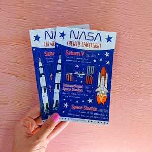 Hoja de pegatinas: ¡Vuelo espacial tripulado de la NASA! pegatinas de vinilo cortadas en beso, transbordador espacial y viajes espaciales