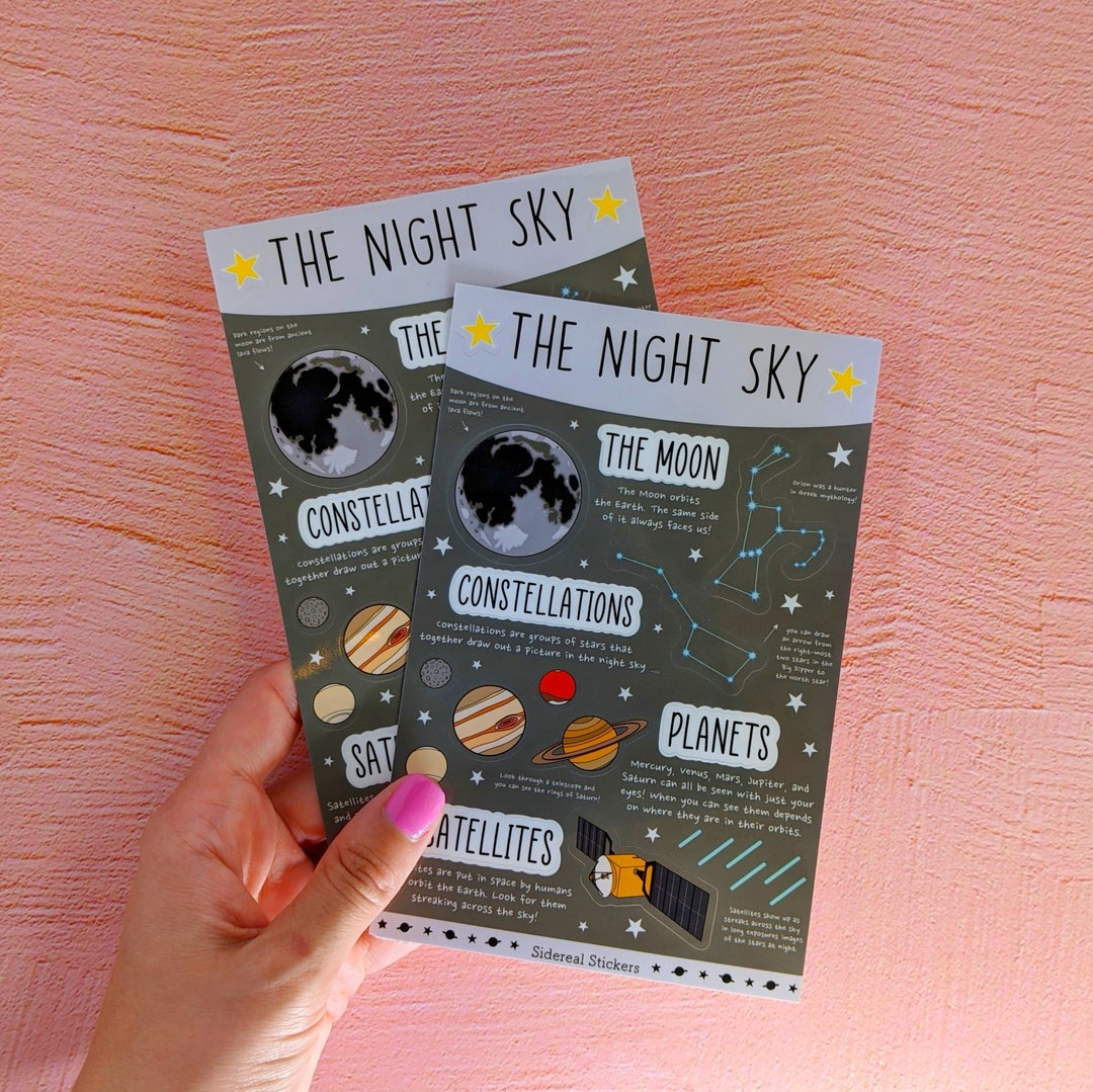 Sticker Sheet: the Night Sky Kiss Cut Vinyl Stickers, the Moon, Planets ...