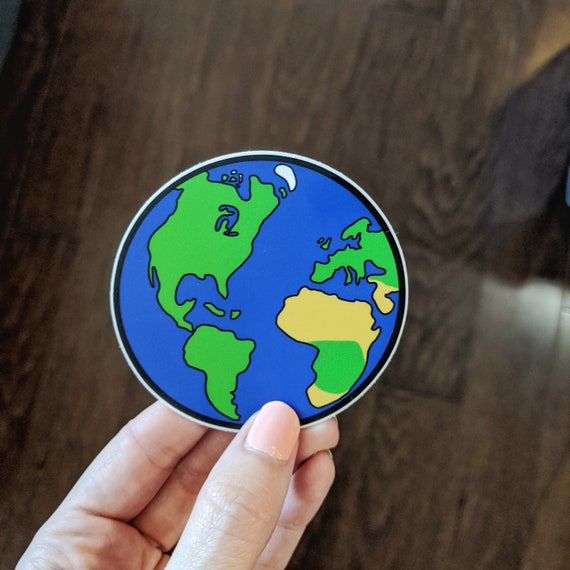 Sticker Earth die cut vinyl sticker hand drawn Etsy
