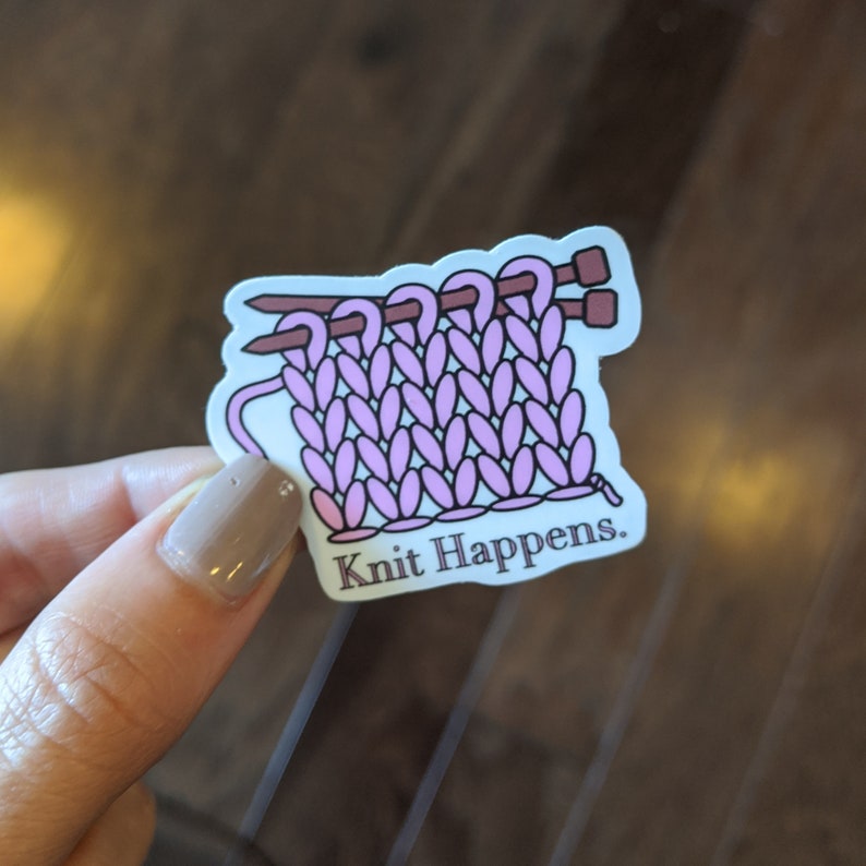 Pink Knit Happens die cut vinyl sticker craft gift hand image 0