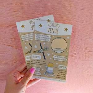 Stickerblad: Venus bezoeken. Kiss cut vinyl stickers, outer space sticker en factsheets