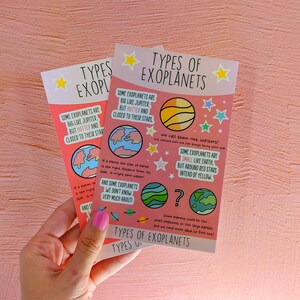 Stickerblad: Soorten exoplaneten. Kiss cut vinyl stickers, outer space sticker en factsheets