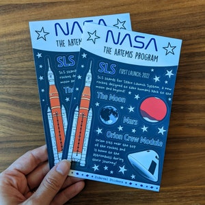 Hoja de pegatinas: ¡Programa Artemis de la NASA! pegatinas cortadas con besos sobre vuelos espaciales humanos modernos
