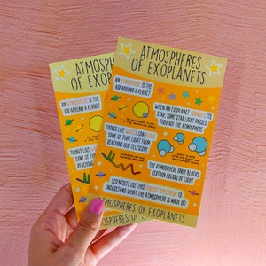 Stickerblad: Exoplaneet Atmosferen. Kiss cut vinyl stickers, outer space sticker en factsheets