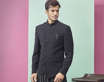 Abito Jodhpuri indiano, abito nero da uomo, abito jodhpuri nero, abito da sposa da uomo, abito da uomo vestito da uomo, abito da ricevimento per uomini, abito da sposa da sposo