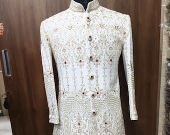 Cream Embroidered Sherwani for Men,mens wedding sherwani,mens indowestern,groom wedding sherwani,men sherwani for wedding,Sherwani