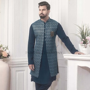 Punjabi kurta pajama with blazer hot sale