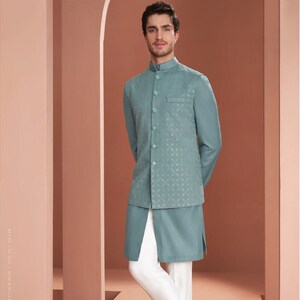 Sky blue kurta with koti sales