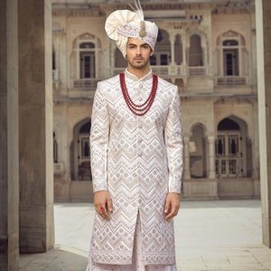 Cream sherwani for groom deals