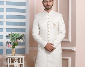 White Indo Western Sherwani,indowesrten for men,mens wedding sherwani,mens indowestern,groom wedding sherwani,mens sherwani for wedding