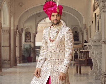 Off White Groom Embroidered Sherwani With Anarkali Kurta,designer indian sherwani,royal sherwani,sherwani for men,Sherwani for men wedding