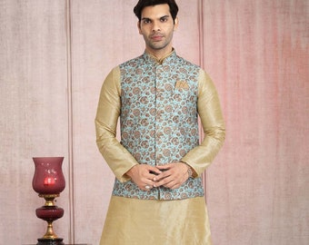 Silk Kurta Pajama With Modi Jacket, Nehru jacket with kurta pajama,Wedding Dress For men,Kurta pyjama with jacket,indian waist coat,vest