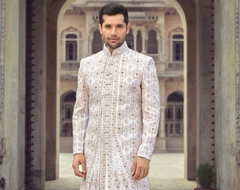 White Embroidered Designer Sherwani For Groom,designer indian sherwani,royal groom sherwani,sherwani for men Wedding,Sherwani,Men Sherwani