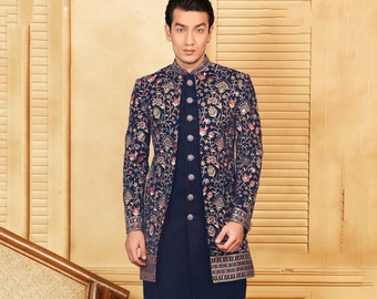 Blue Indowestern for men,indowestern sherwani,indo western dress for men,mens indowestern,groom wedding sherwani,mens sherwani for wedding
