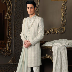 Green Embroidered sherwani for groom,wedding sherwani,indian sherwani,designer sherwani for men,traditional dress for wedding,Sherwani
