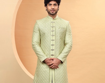 Green Layered Designer Indo Western Sherwani For Men,mens wedding sherwani,mens indowestern,groom wedding sherwani,mens sherwani for wedding