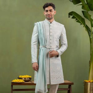 Blue Sherwani for men with dupatta,mens wedding sherwani,mens Sherwani,groom wedding sherwani,men sherwani for wedding,Sherwani for men