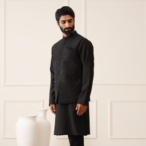 Black kurta with black waistcoat best sale