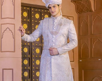 Cream Silk Wedding Sherwani, Indian Groom Outfit,Sherwani men,Groom Sherwani,Sherwani for men