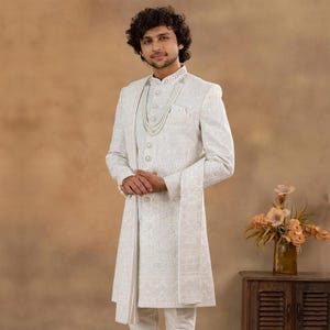 Cream Color Thread Emroidered Sherwani with Dupatta,Sherwani for men,wedding sherwani,Sherwani for groom,designer wedding sherwani,Sherwani
