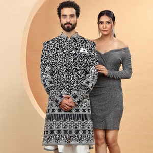 Indian Ethnic Black Colour Sherwani for Men,Sherwani,Sherwani for men wedding,Sherwani for groom,Groom Sherwani,Sherwani men wedding