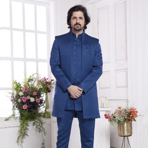 Blue Color Thread Embroidered Front open Indowestern,IndoWestern for men,indowestern sherwani for men,Indian men clothing,Mens Indowestern
