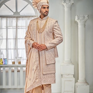 Golden Embroidered Jacketed Indo Western Sherwani,mens wedding sherwani,mens indowestern,groom wedding sherwani,men sherwani for wedding