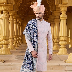 Pink Embroidered Sherwani In Art Silk,Groom Sherwani,Sherwani for Men,Sherwani,Groomsmen dress for wedding,sherwani men wedding,sherwani