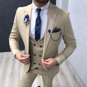 Mens Ivory colour 3 piece suit,mens weeding suit,mens suits,3 piece suit for men,dinner suit for mens,formal mens suit,mens suit with jacket