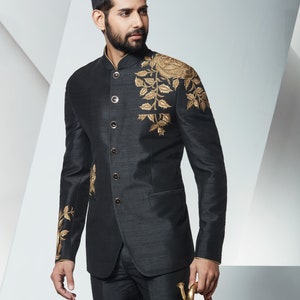 Indian Jodhpuri Suit,mens black suit,black jodhpuri,mens wedding suit,designer mens suit,reception suit for men,groom wedding suit