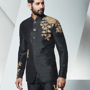 Indian Jodhpuri Suit,mens black suit,black jodhpuri,mens wedding suit,designer mens suit,reception suit for men,groom wedding suit