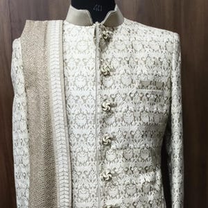 Cream Embroidered Sherwani with shwal,mens wedding sherwani,mens Sherwani,groom wedding sherwani,men sherwani for wedding,Sherwani for men