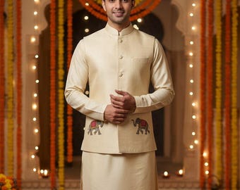 Exclusive Hand painted Nehru Jacket with kurta pajama,Hand Painted Nehru jacket,Modi jacket,Koti Waistcoat Jacket,Designer Hand paint jacket