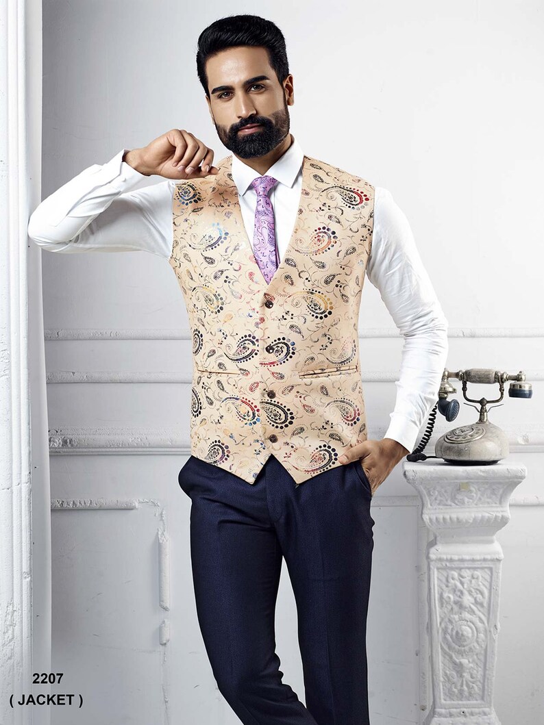 Designer Wedding Suit for Men With Printed Waist Coatdesigner Etsy