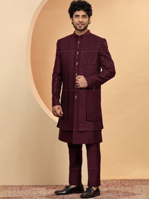 Wine colour sherwani for cheap groom