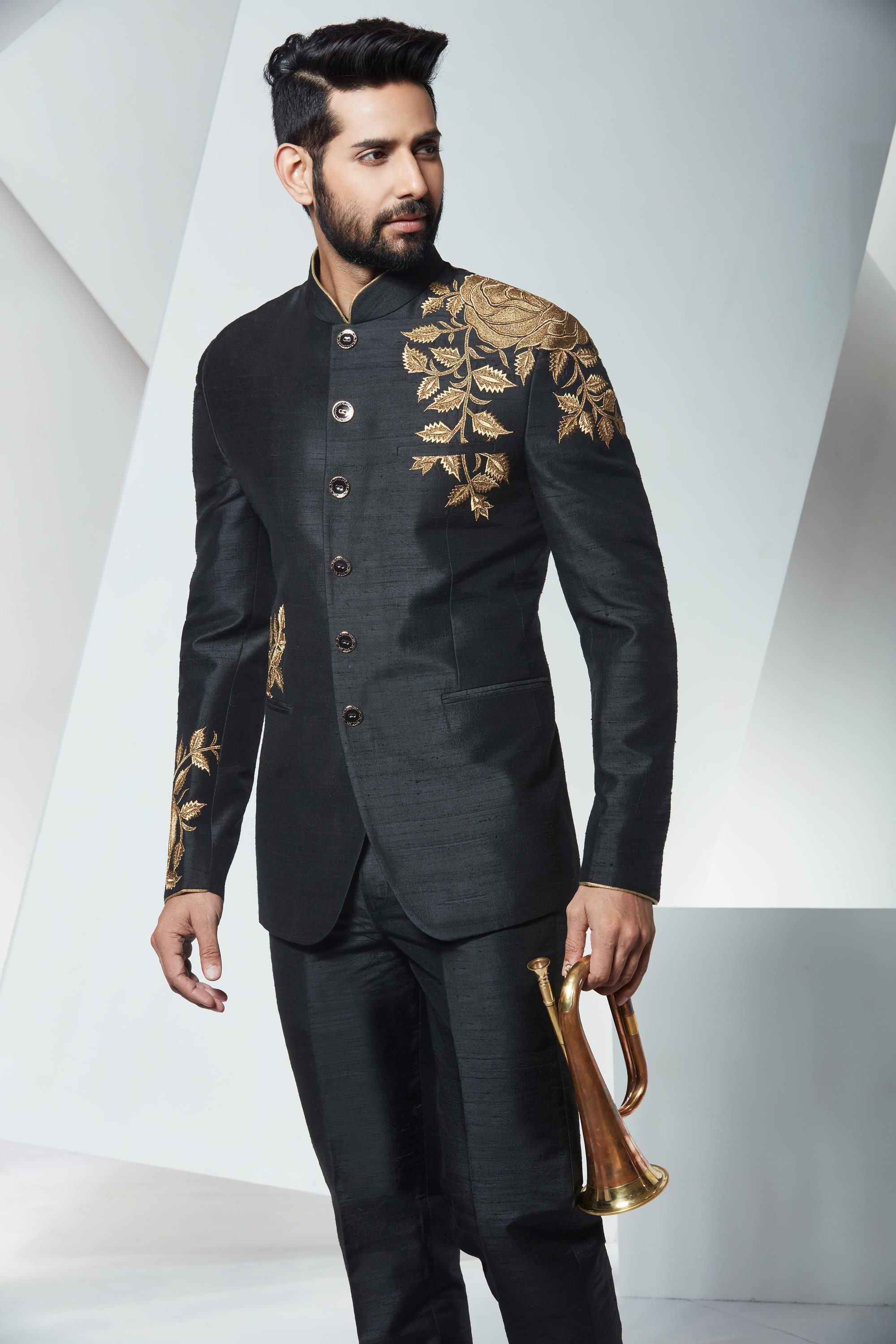 Black Readymade Jodhpuri Suit for Men – paanericlothing