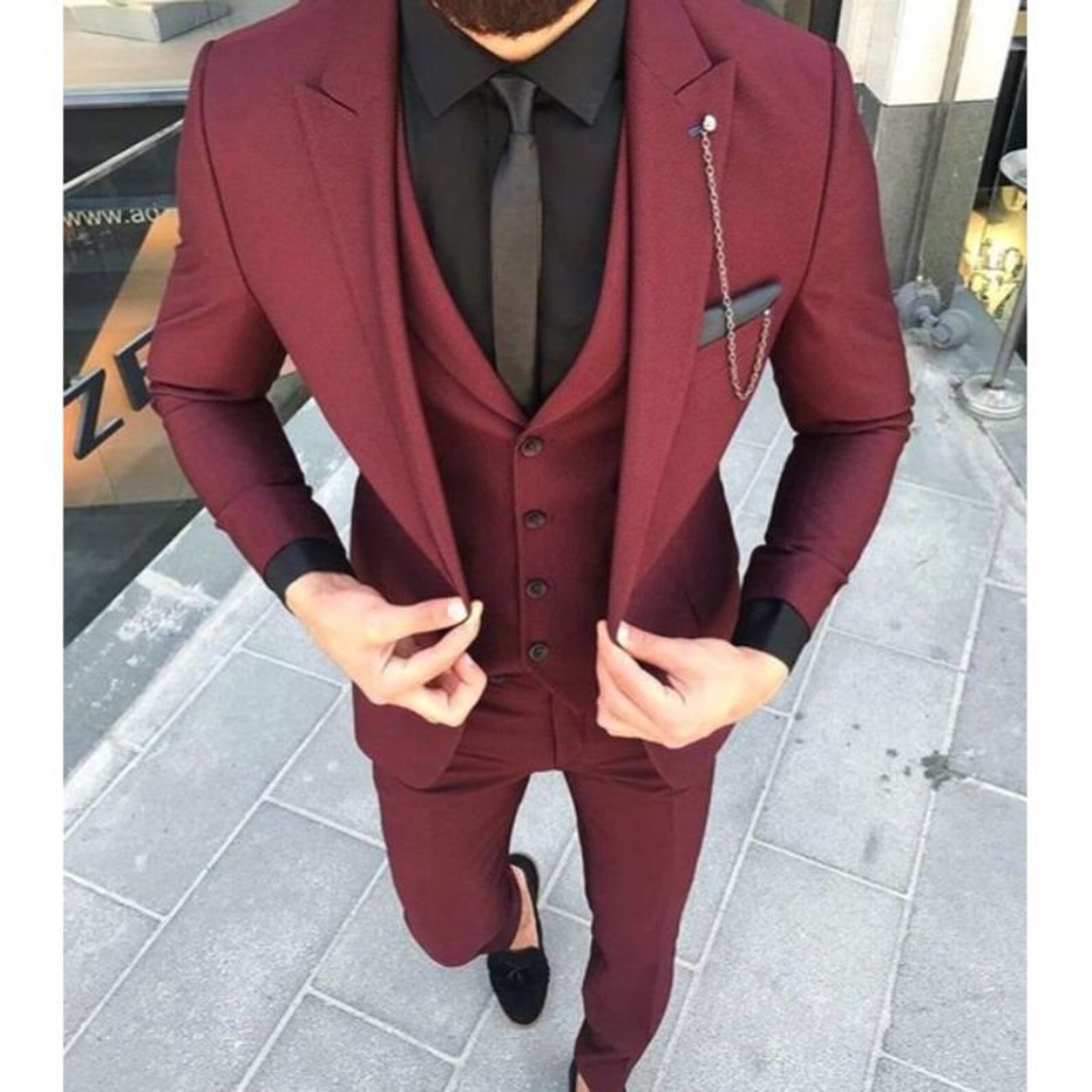 Traje de 3 piezas para hombres de color vino de - Etsy México