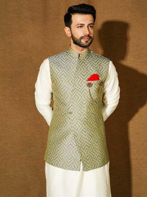 Buy Men Dupion Silk Kurta Pyjama Ethnic Jacket Set Online In India At  Discounted Prices