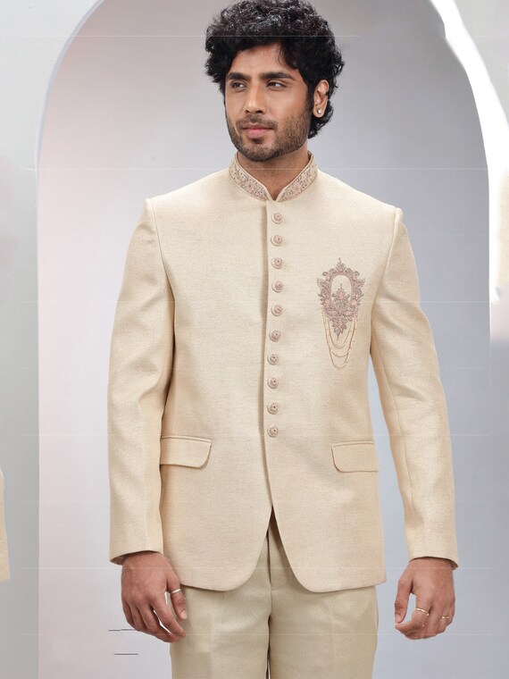 Cream jodhpuri best sale suit