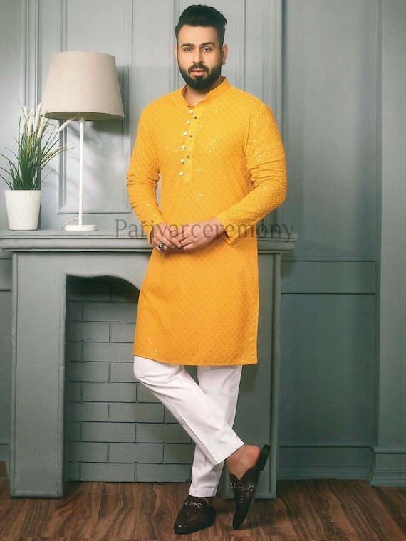 Buy Hilo Design Yellow Semi Raw Silk Tintlo Tie Dye Kurta Online | Aza  Fashions | Wedding kurta for men, Groom dress men, Indian men fashion