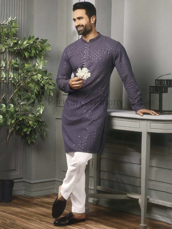 Men's Pista Green & Cream Digital Printed Thread Work Kurta with Pyjamas &  Nehru Jacket